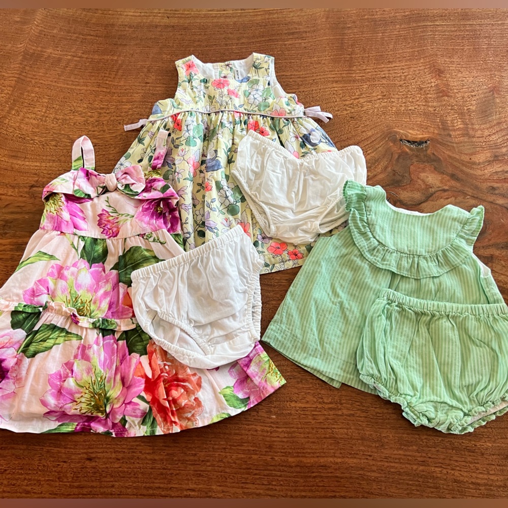 Jamie and Jack lot of 3 Summer baby girl dresses (3-6 months) with bloomers